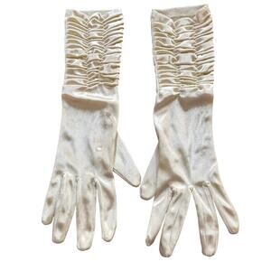 Ladies ruched satin gloves creamy white nylon ruched stretch spandex One Size